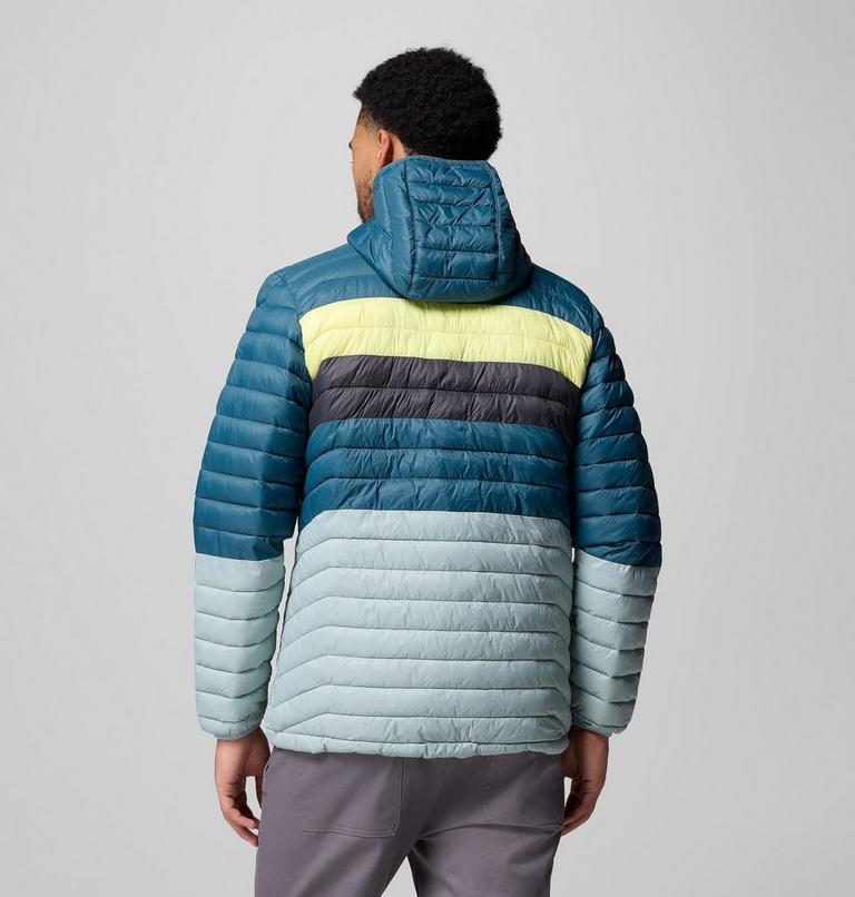 Men's Powder Pass Hooded Insulated Puffer Jacket, Color: Crushed Blue, Everblue, Neon Light, Shrk, image 3
