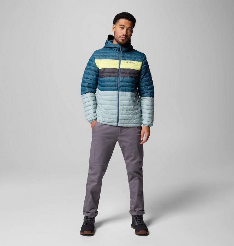 Men's Powder Pass Hooded Insulated Puffer Jacket, Color: Crushed Blue, Everblue, Neon Light, Shrk, image 2