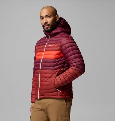 Men's Powder Pass Hooded Insulated Puffer Jacket, Color: Red Oxide, Rich Wine, Super Sonic, image 12