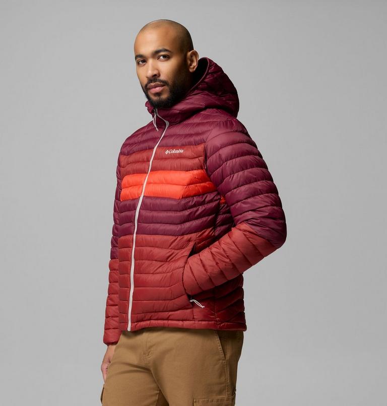 Men's Powder Pass Hooded Insulated Puffer Jacket, Color: Red Oxide, Rich Wine, Super Sonic, image 4