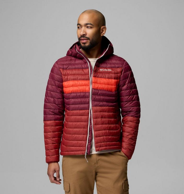 Men's Powder Pass Hooded Insulated Puffer Jacket, Color: Red Oxide, Rich Wine, Super Sonic, image 5