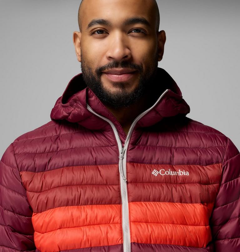 Men's Powder Pass Hooded Insulated Puffer Jacket, Color: Red Oxide, Rich Wine, Super Sonic, image 6