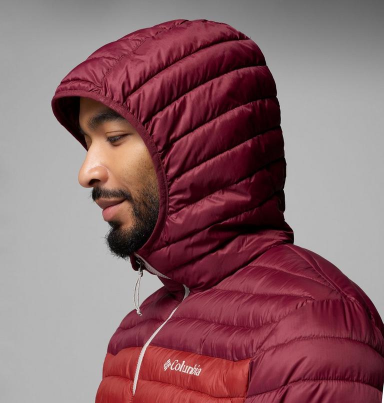 Men's Powder Pass Hooded Insulated Puffer Jacket, Color: Red Oxide, Rich Wine, Super Sonic, image 7