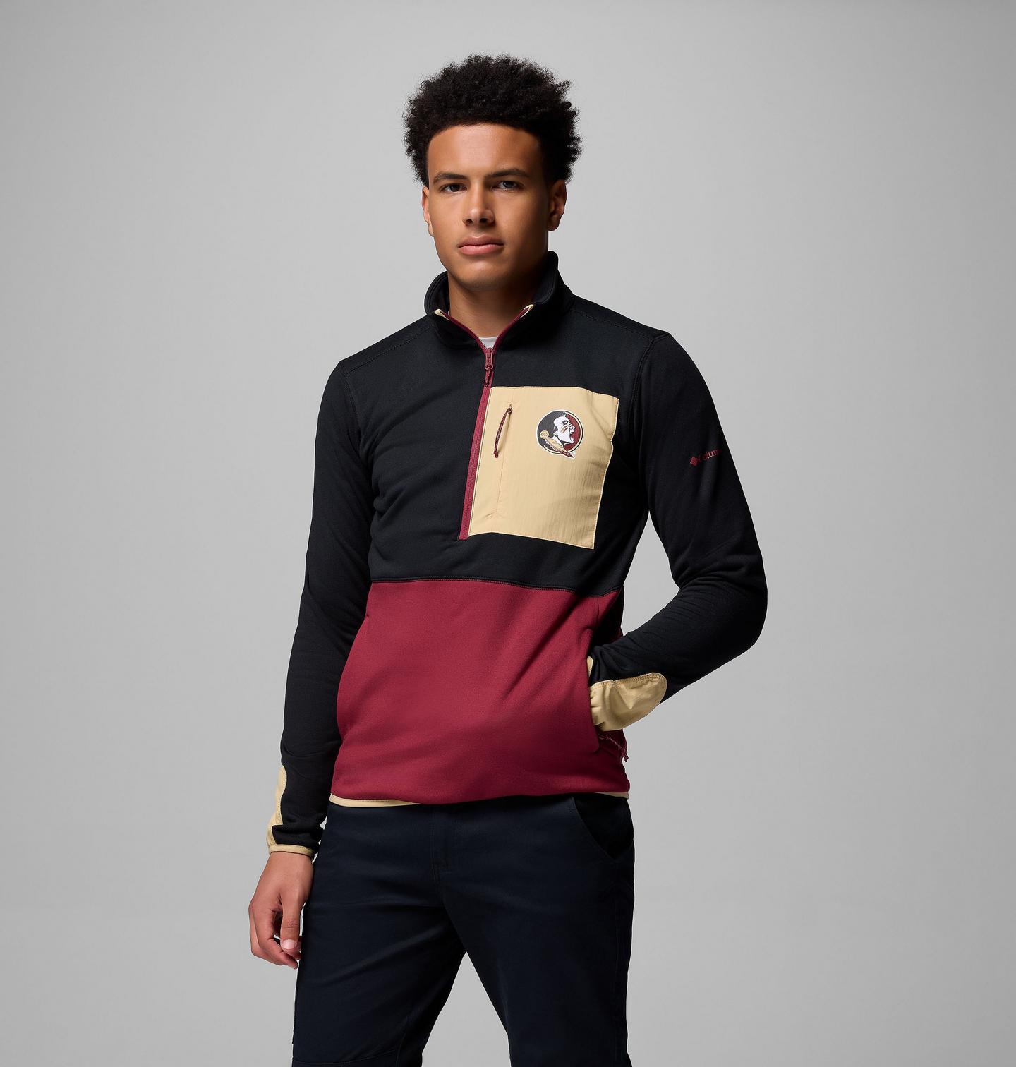 Мужские куртки Collegiate Columbia Hike Half Zip Jacket - Florida State, цвет: Чёрный / Светло-коричневый — фото 1