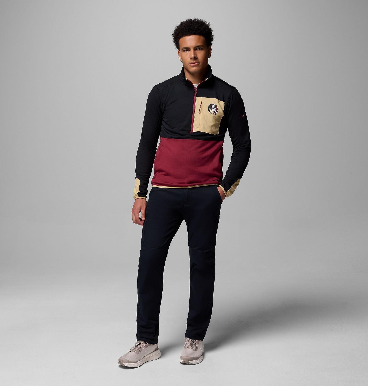 Мужские куртки Collegiate Columbia Hike Half Zip Jacket - Florida State, цвет: Чёрный / Светло-коричневый — фото 2