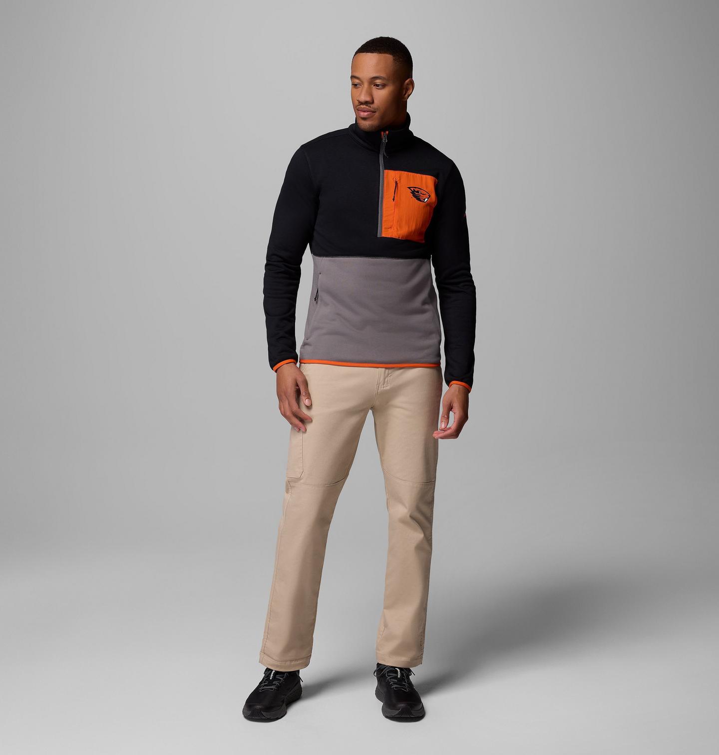 Мужские куртки Collegiate Columbia Hike Half Zip Jacket - Oregon State, цвет: Чёрный / Серый — фото 2