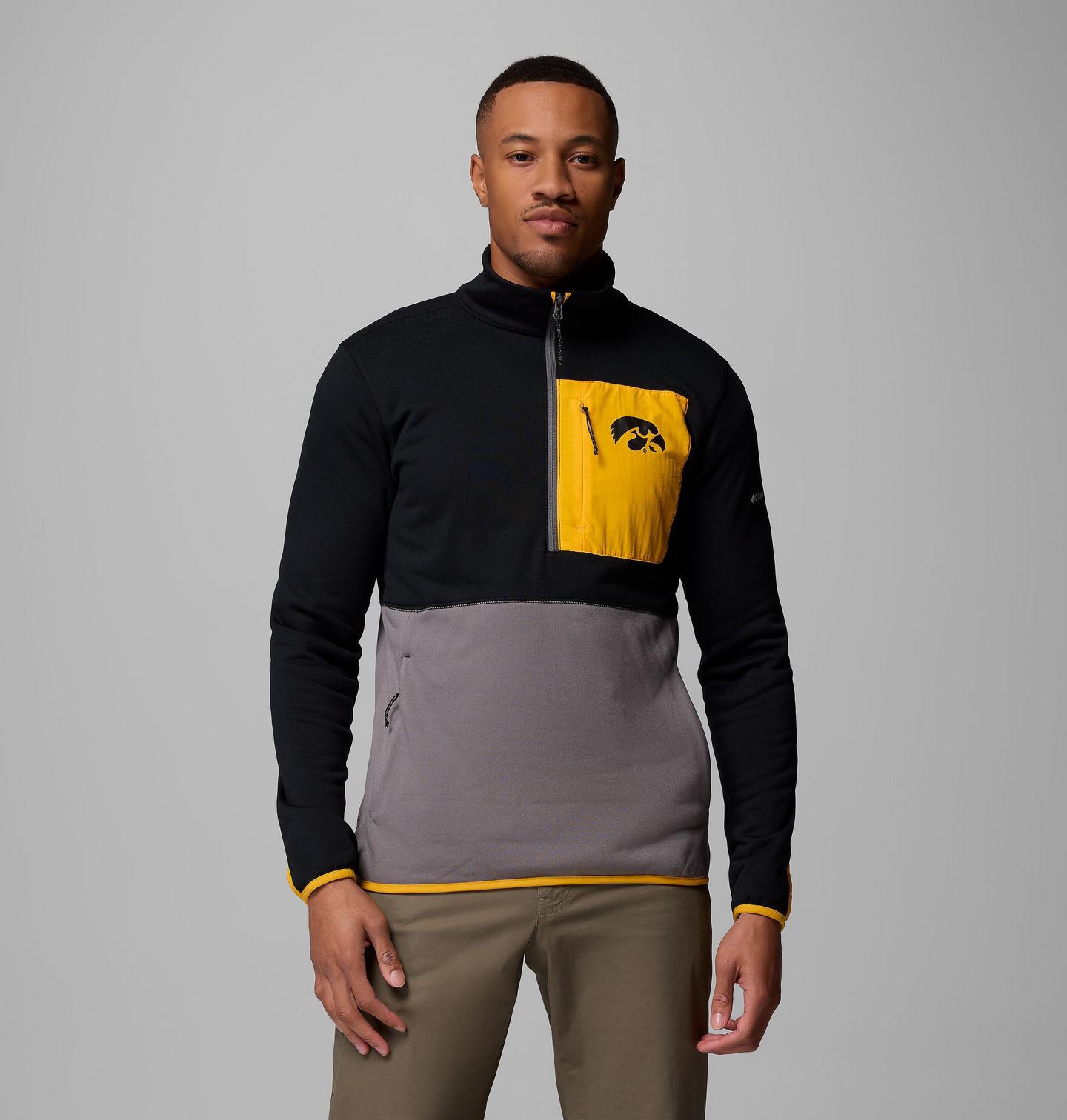 Мужские куртки Collegiate Columbia Hike Half Zip Jacket - Iowa, цвет: Чёрный / Серый — фото 1