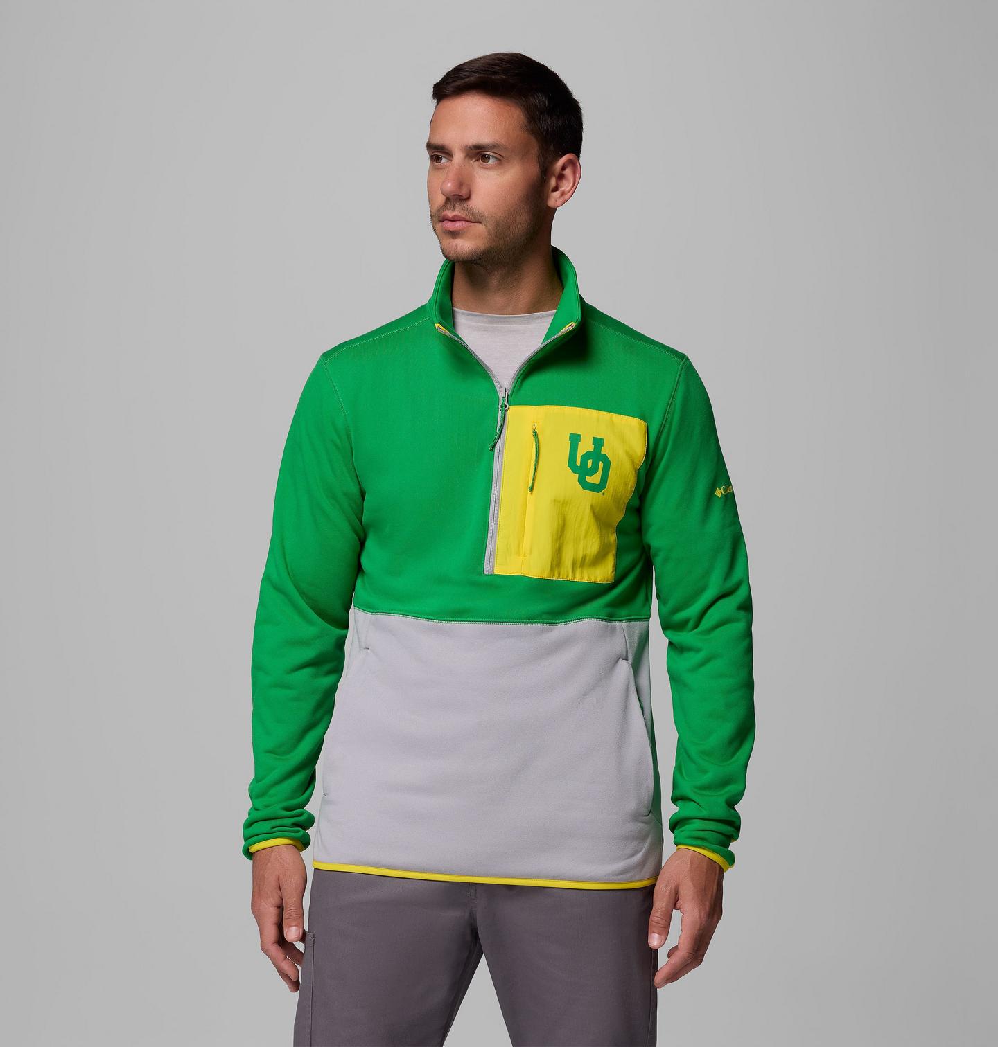 Мужские куртки Collegiate Columbia Hike Half Zip, цвет: Зелёный / Серый — фото 1