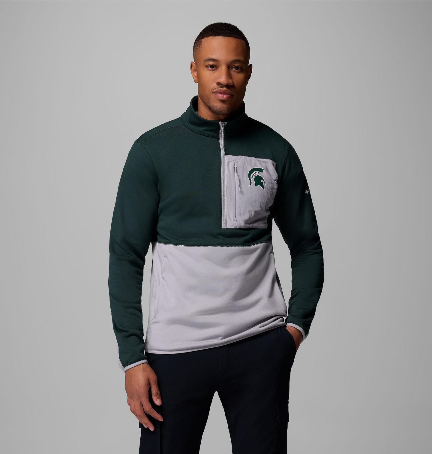 Мужские куртки Collegiate Columbia Hike Half Zip Jacket - Michigan State, цвет: Серый — фото 1