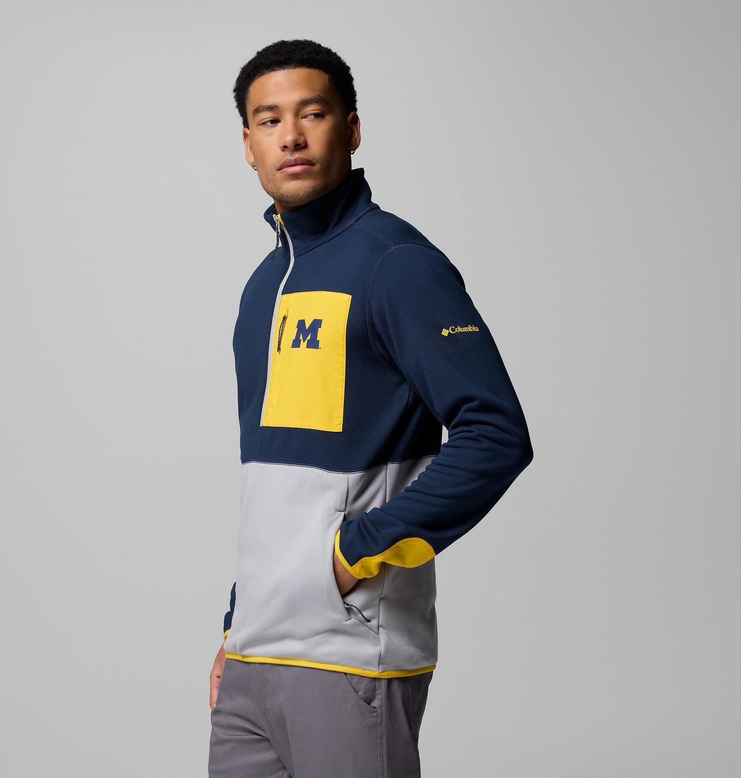 Мужские куртки Collegiate Columbia Hike Half Zip Jacket - Michigan, цвет: Тёмно-синий / Серый — фото 3