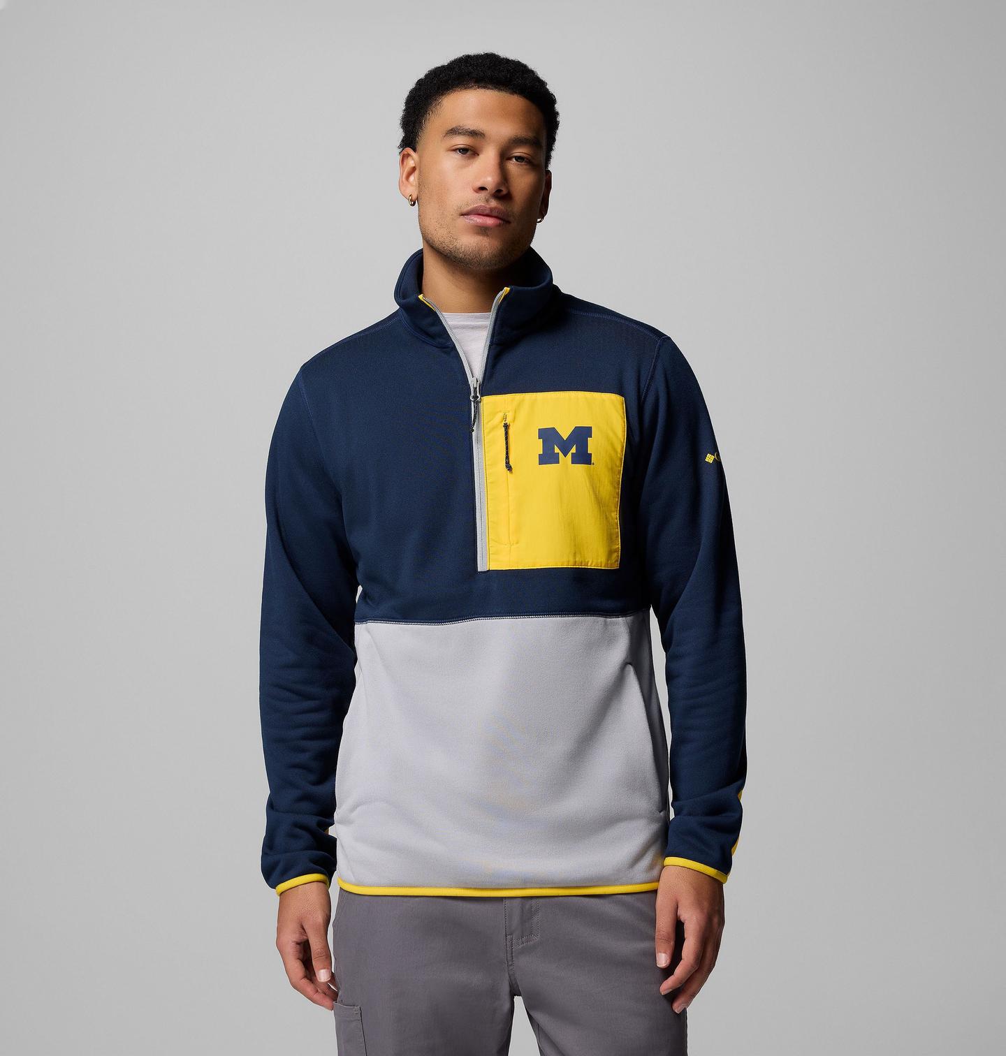 Мужские куртки Collegiate Columbia Hike Half Zip Jacket - Michigan, цвет: Тёмно-синий / Серый — фото 1