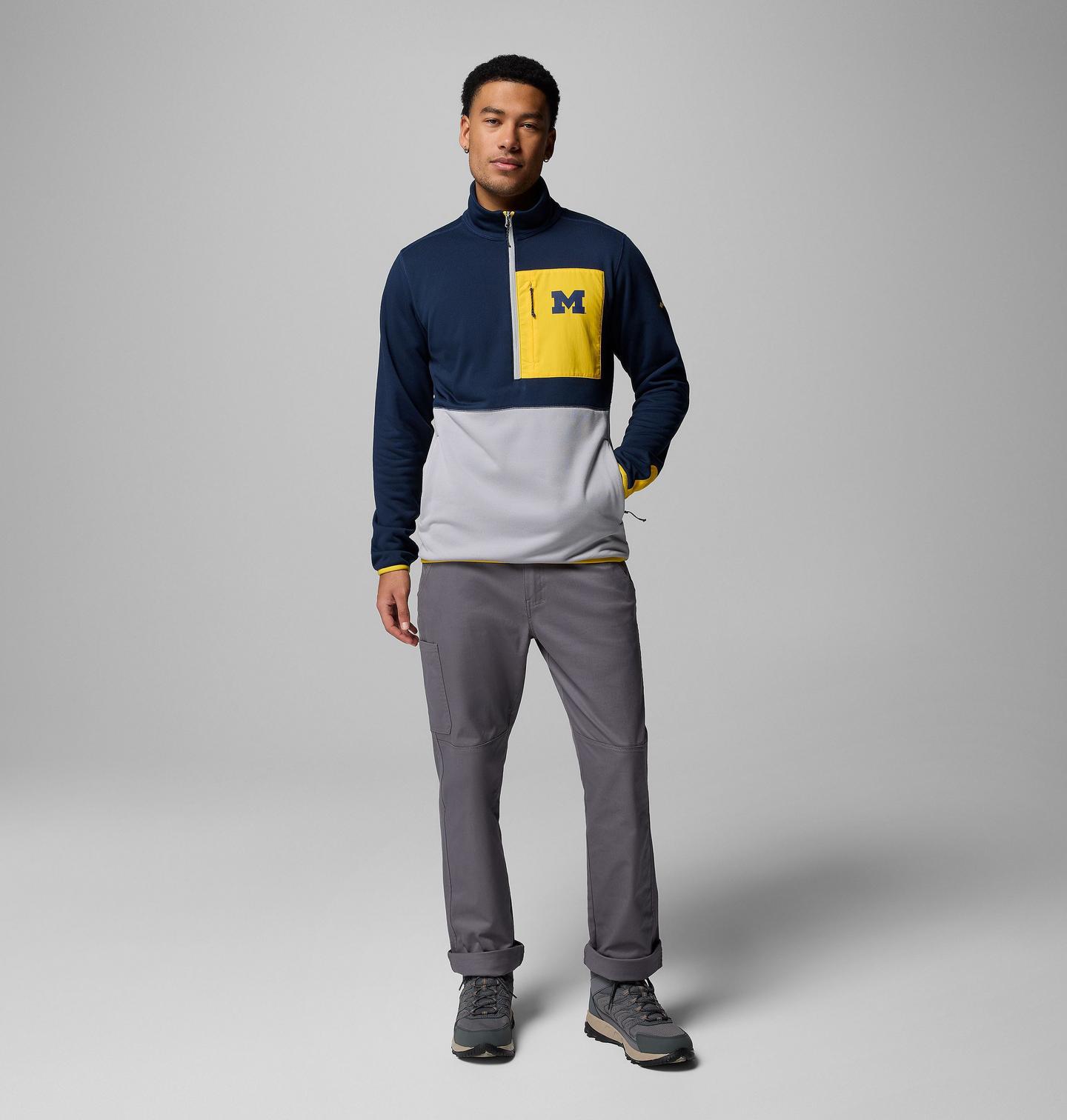 Мужские куртки Collegiate Columbia Hike Half Zip Jacket - Michigan, цвет: Тёмно-синий / Серый — фото 2