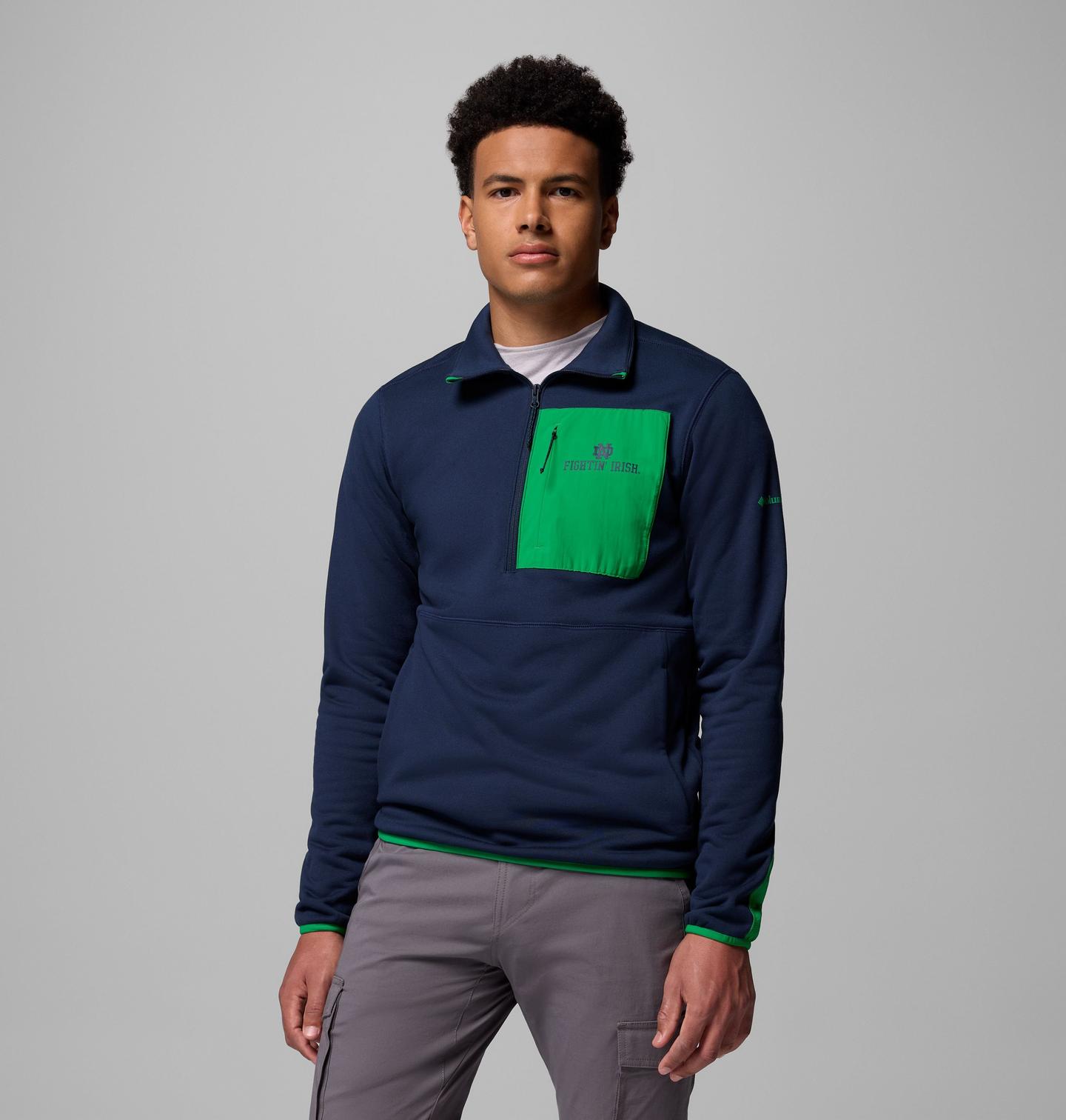 Мужские куртки Collegiate Columbia Hike Half Zip Jacket - Notre Dame, цвет: Тёмно-синий / Зелёный — фото 1