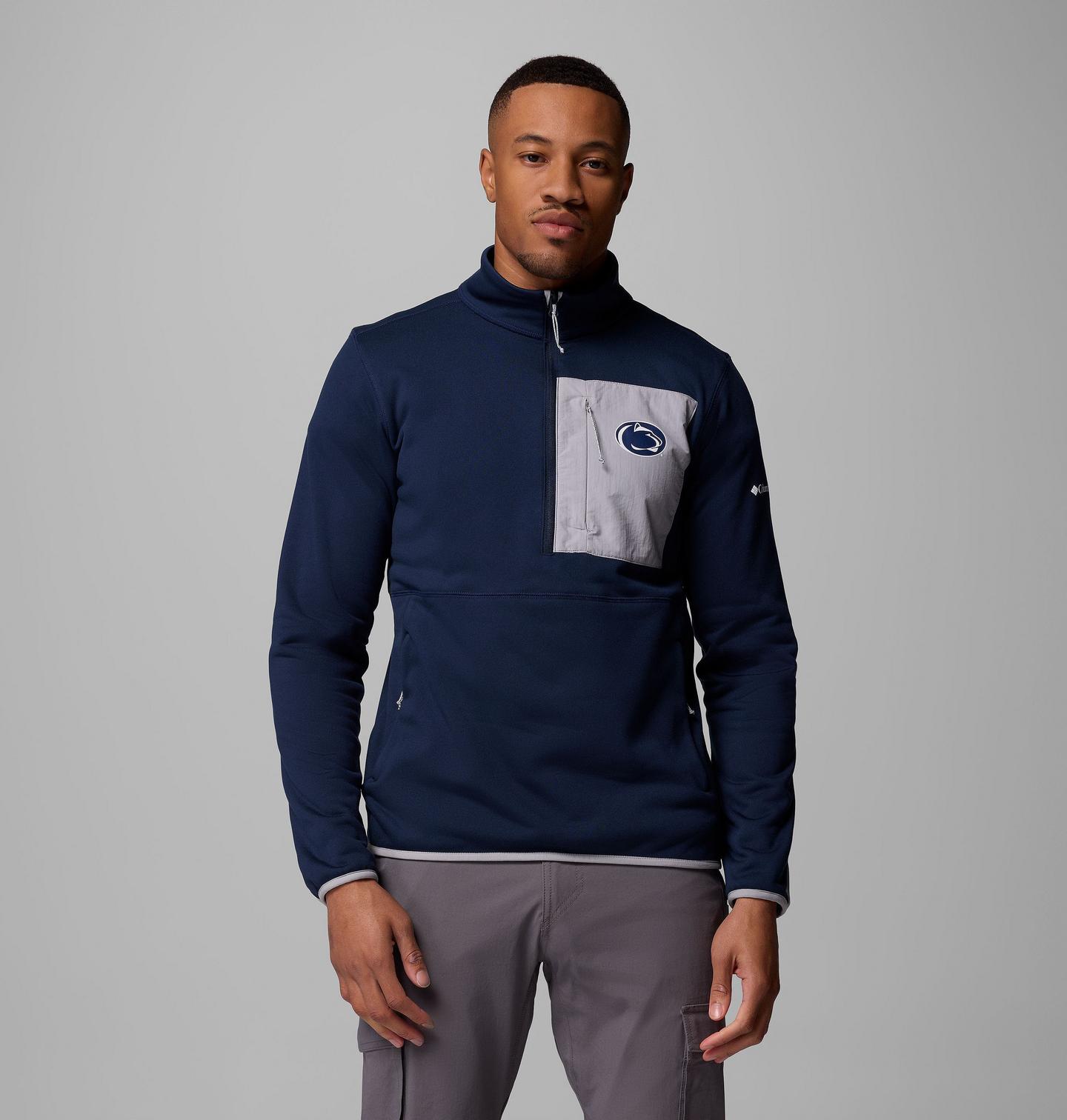 Мужские куртки Collegiate Columbia Hike Half Zip Jacket - Penn State, цвет: Тёмно-синий / Серый — фото 1