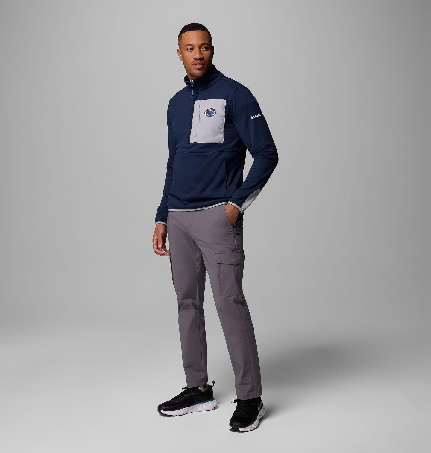 Мужские куртки Collegiate Columbia Hike Half Zip Jacket - Penn State, цвет: Тёмно-синий / Серый — фото 2