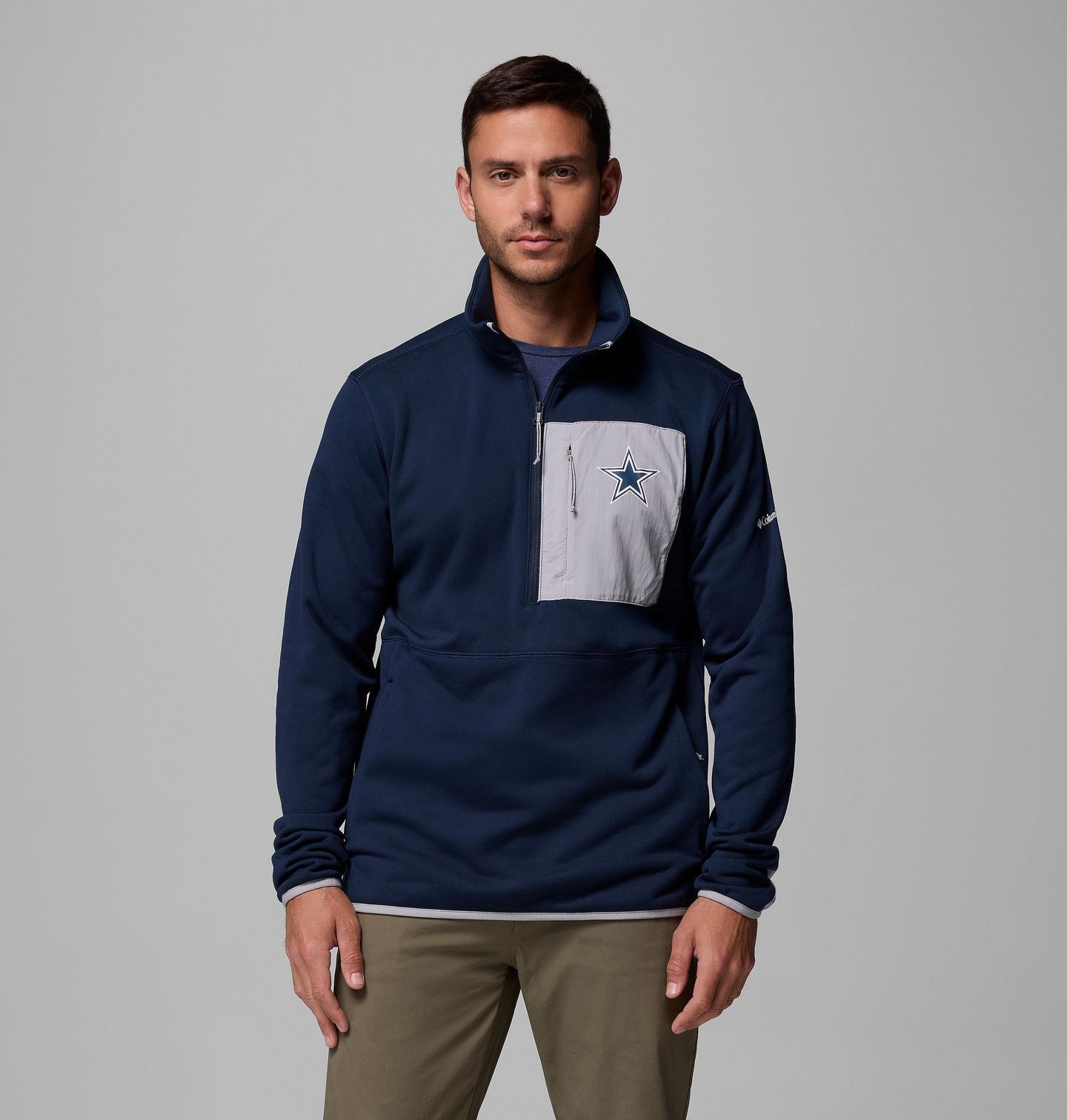 Мужские куртки Collegiate Columbia Hike Half Zip Jacket - Dallas Cowboys, цвет: Тёмно-синий / Серый — фото 1