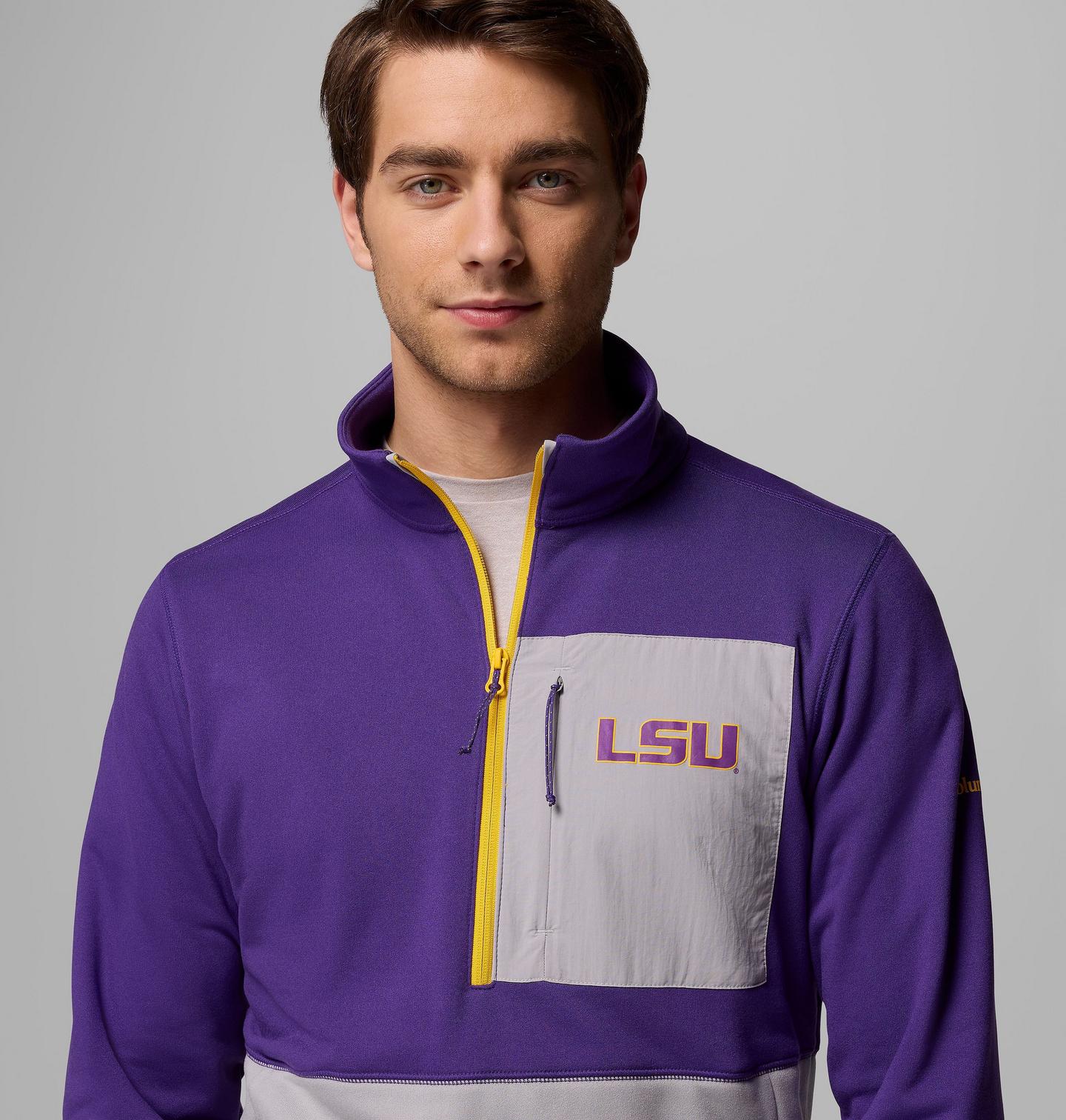 Мужские куртки Collegiate Columbia Hike Half Zip Jacket - LSU, цвет: Фиолетовый / Серый — фото 4