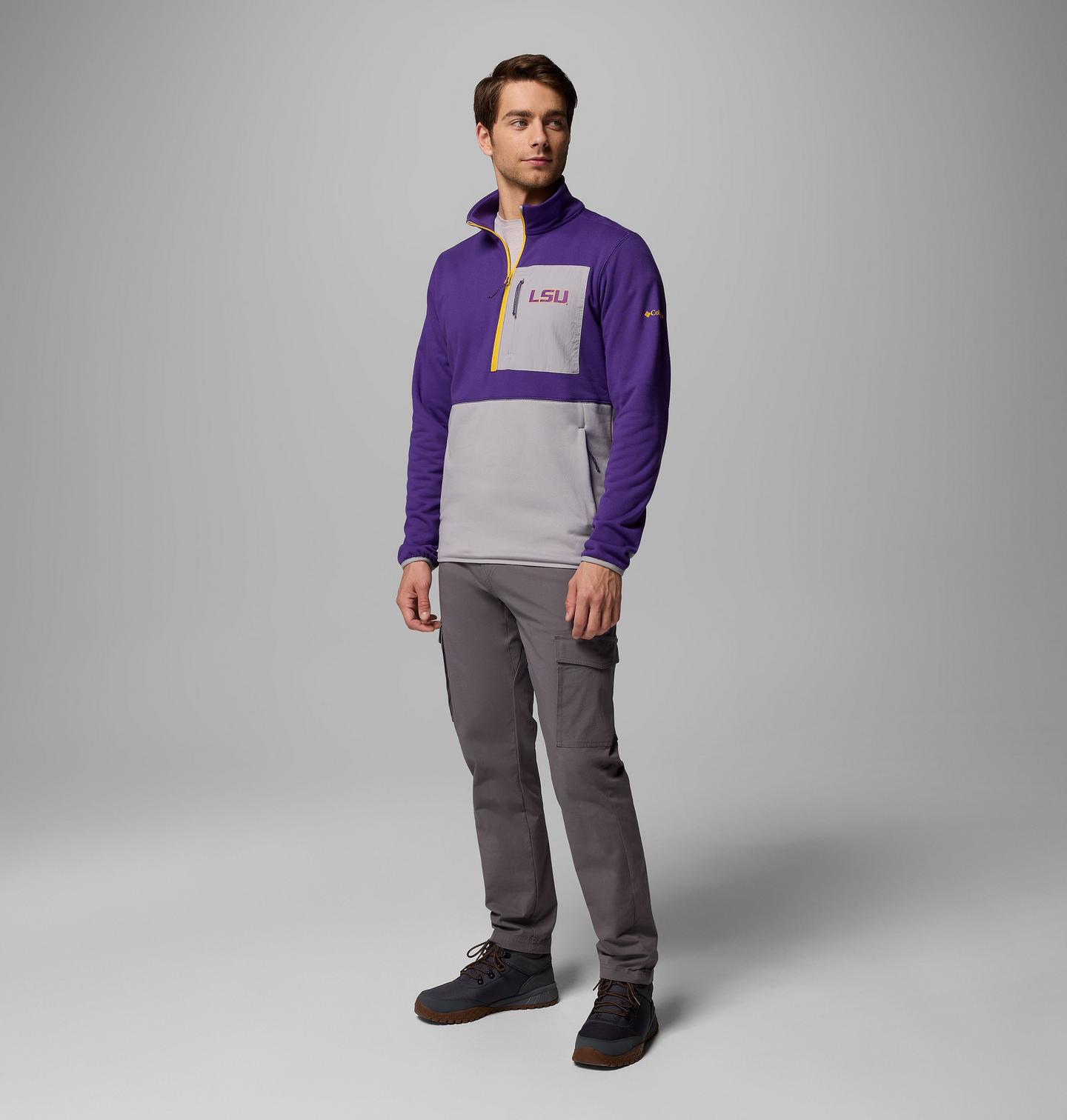 Мужские куртки Collegiate Columbia Hike Half Zip Jacket - LSU, цвет: Фиолетовый / Серый — фото 2