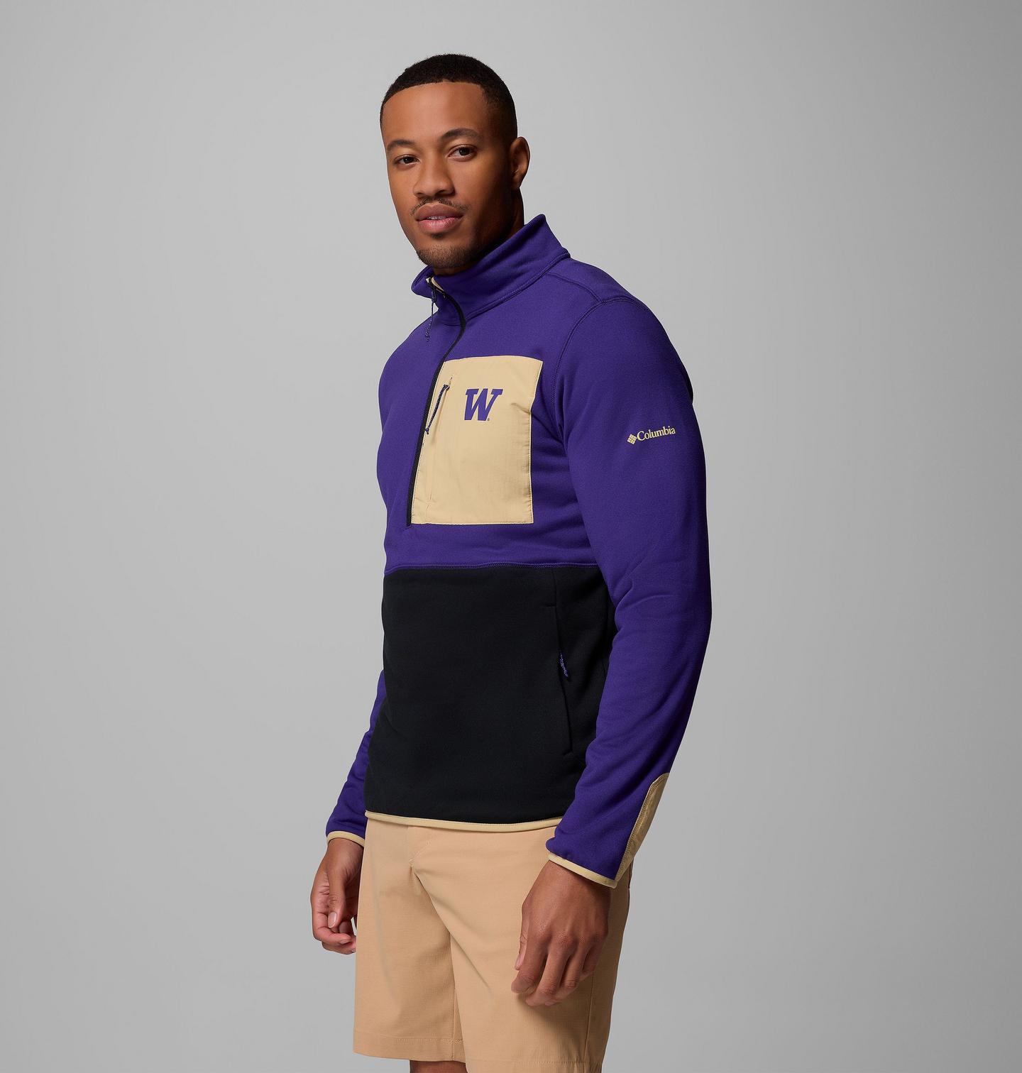 Мужские куртки Collegiate Columbia Hike Half Zip Jacket - Washington, цвет: Фиолетовый / Чёрный — фото 3