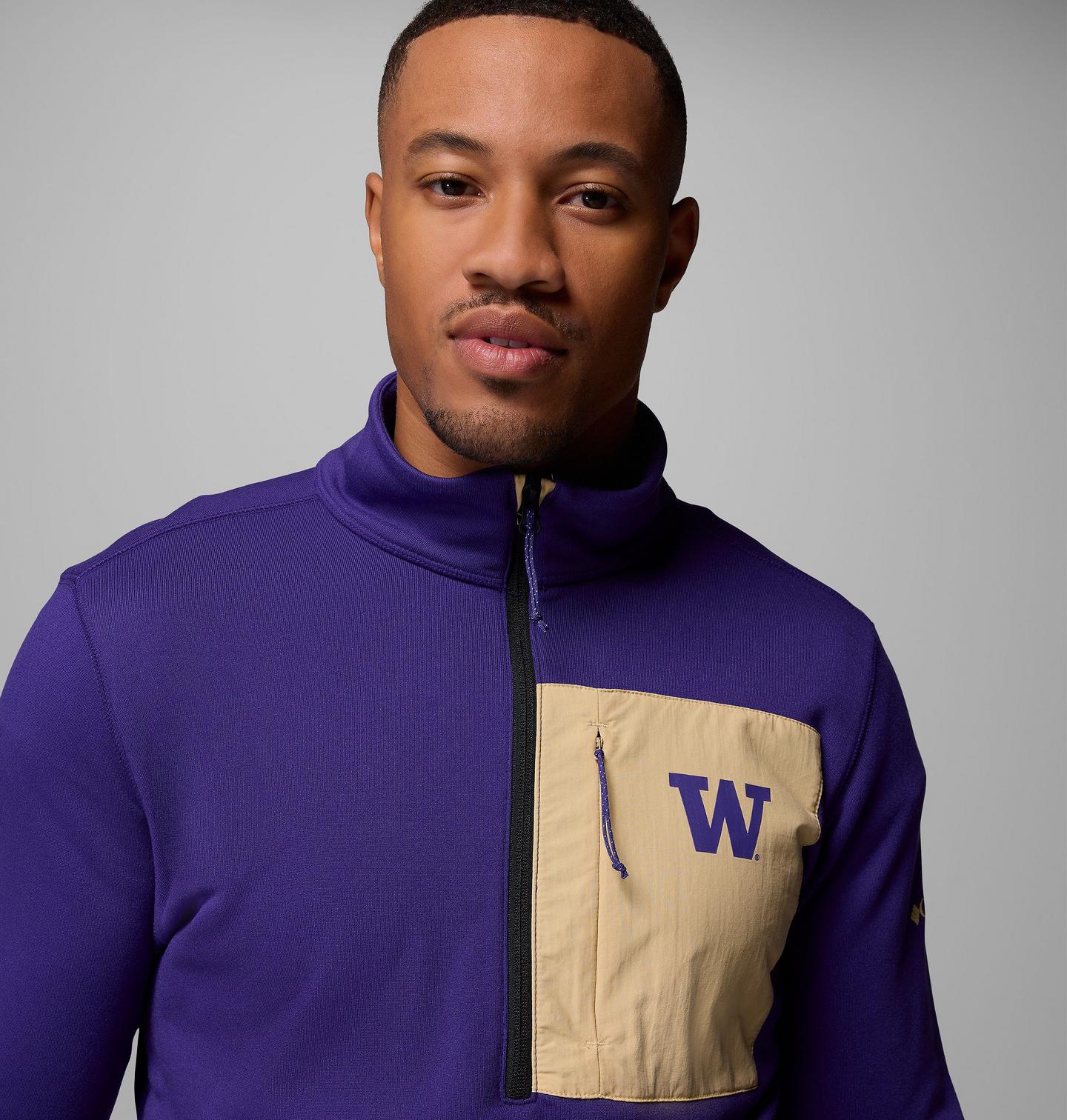 Мужские куртки Collegiate Columbia Hike Half Zip Jacket - Washington, цвет: Фиолетовый / Чёрный — фото 4