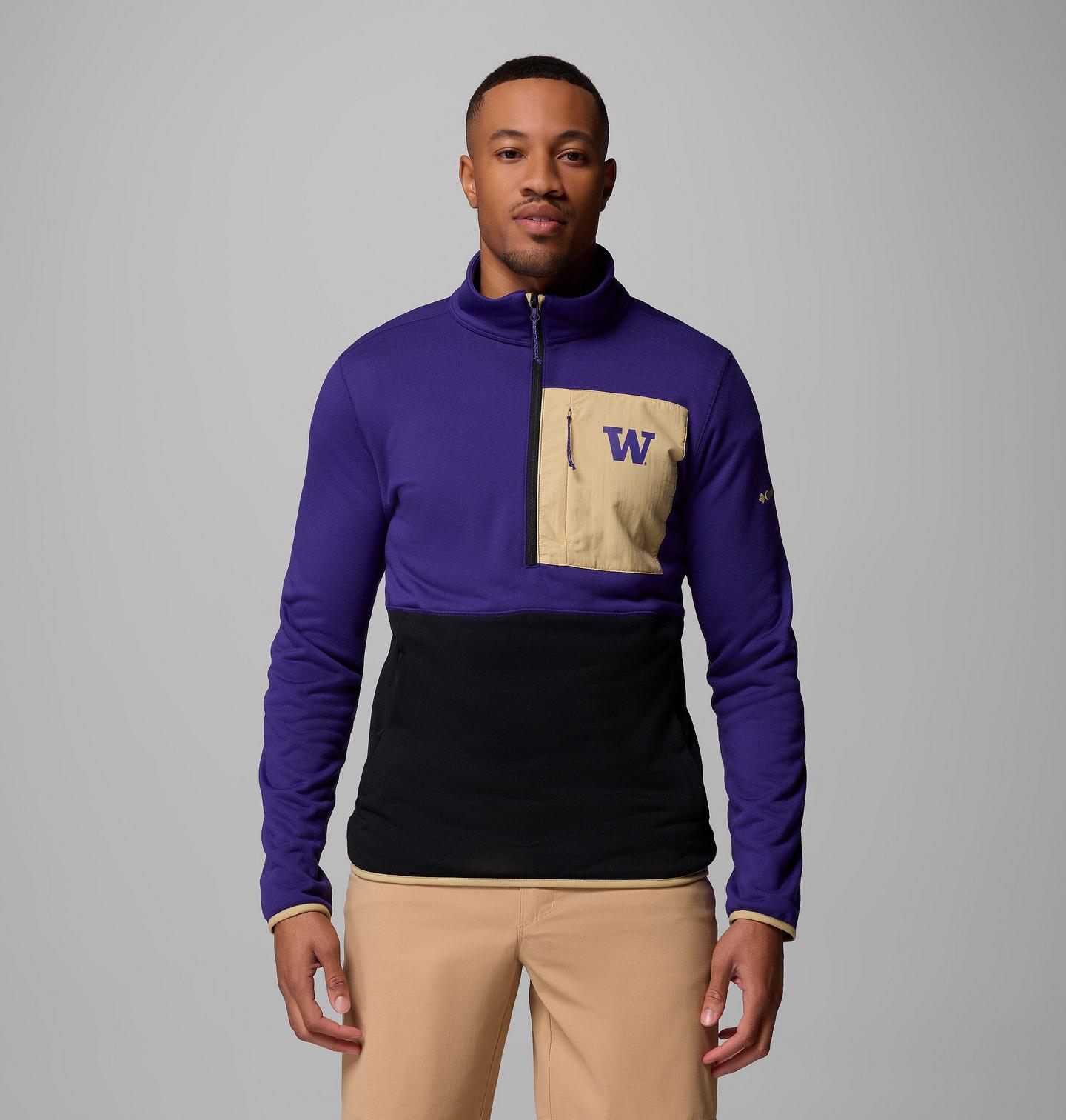 Мужские куртки Collegiate Columbia Hike Half Zip Jacket - Washington, цвет: Фиолетовый / Чёрный — фото 1