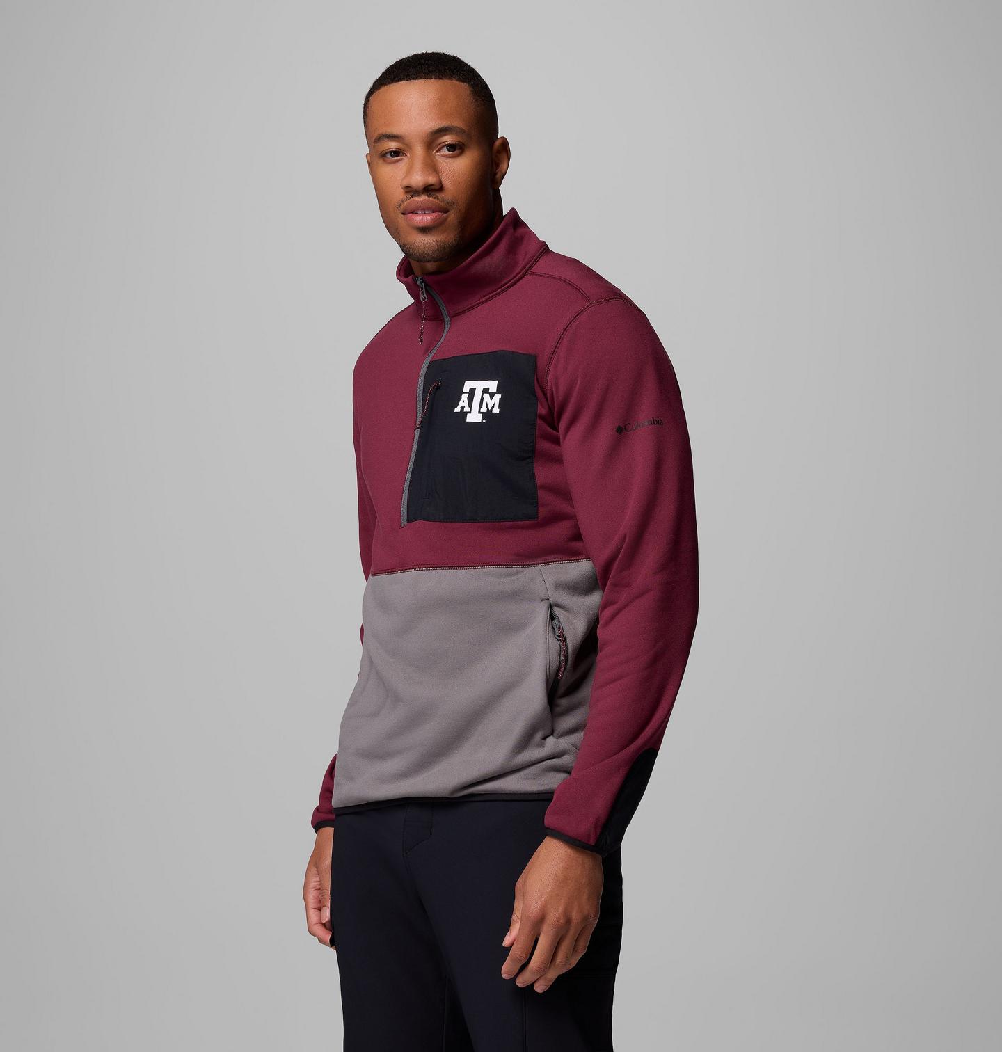 Мужские куртки Collegiate Columbia Hike Half Zip Jacket - Texas A&M, цвет: Бордовый / Серый — фото 3