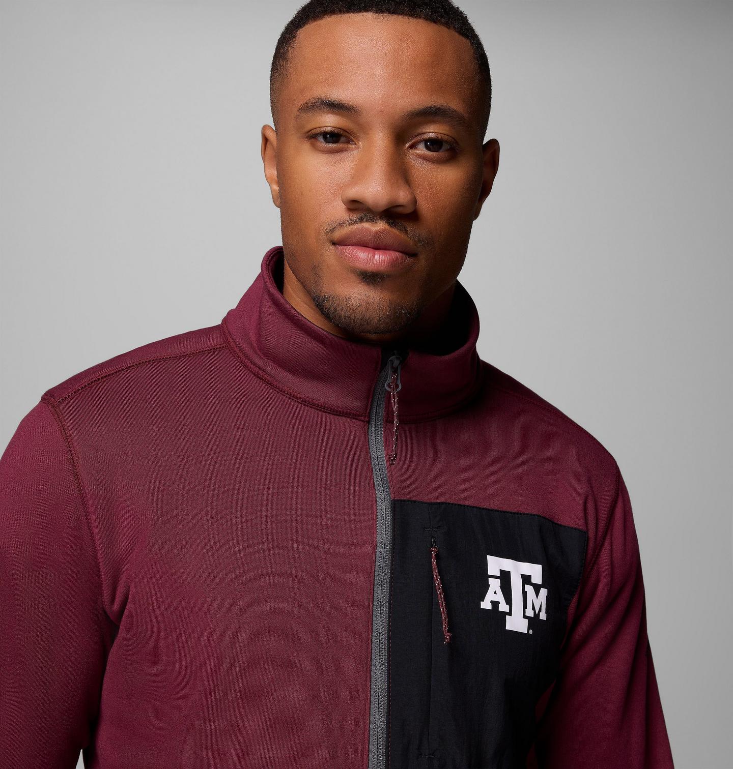 Мужские куртки Collegiate Columbia Hike Half Zip Jacket - Texas A&M, цвет: Бордовый / Серый — фото 4