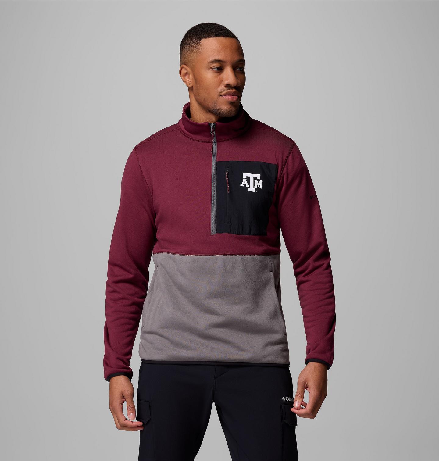 Мужские куртки Collegiate Columbia Hike Half Zip Jacket - Texas A&M, цвет: Бордовый / Серый — фото 1