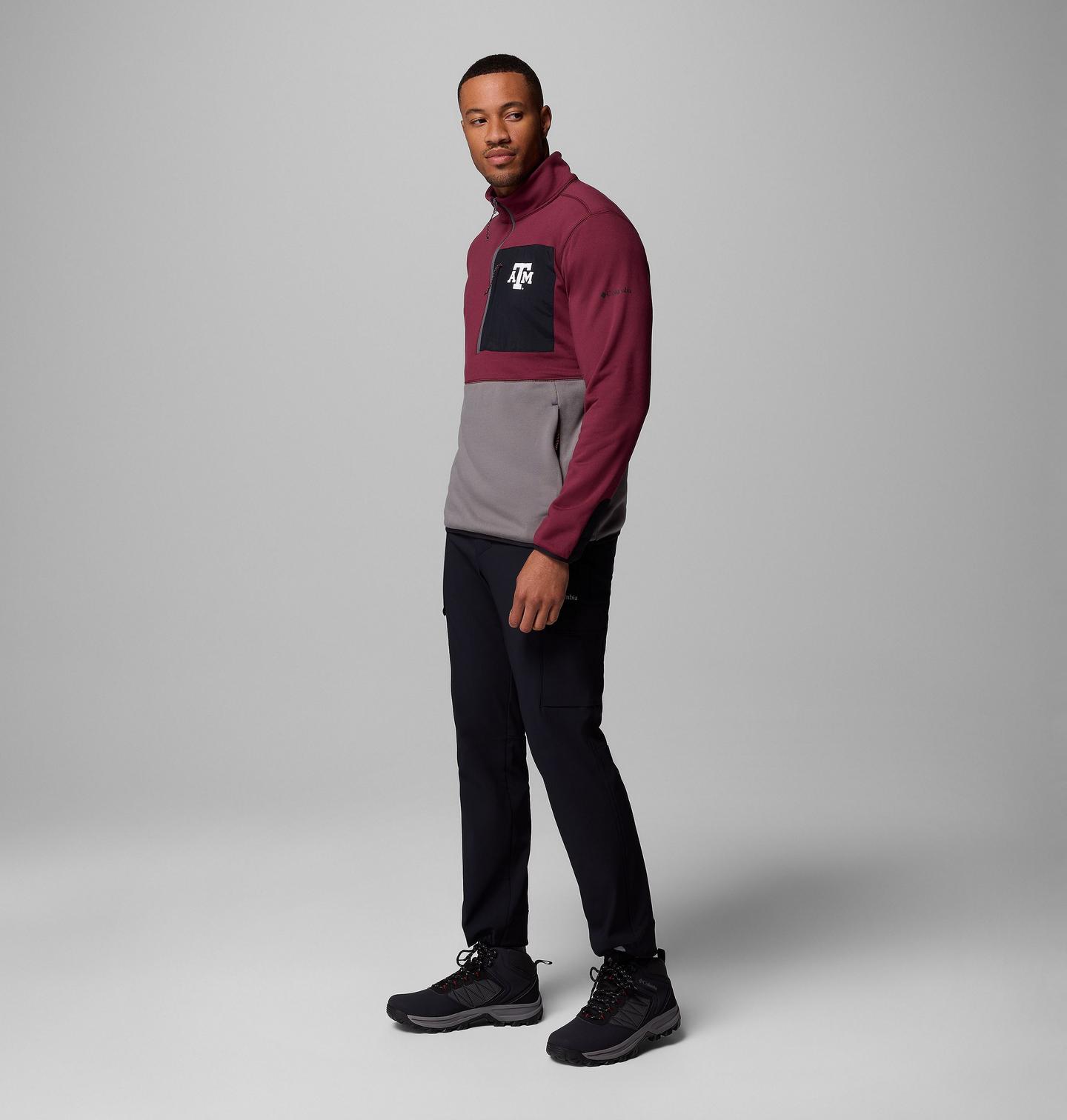 Мужские куртки Collegiate Columbia Hike Half Zip Jacket - Texas A&M, цвет: Бордовый / Серый — фото 2