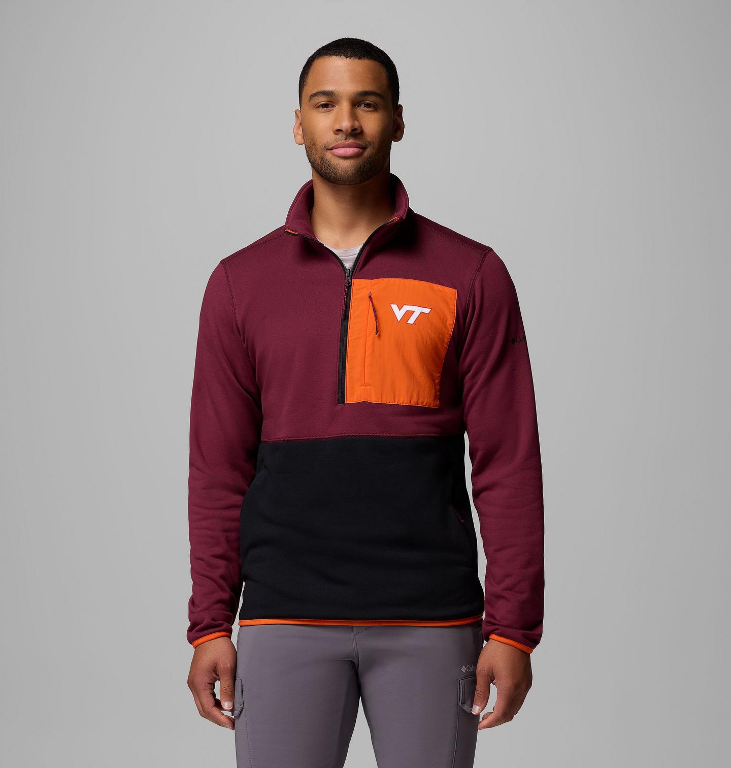 Мужские куртки Collegiate Columbia Hike Half Zip Jacket - Virginia Tech, цвет: Бордовый / Чёрный — фото 1