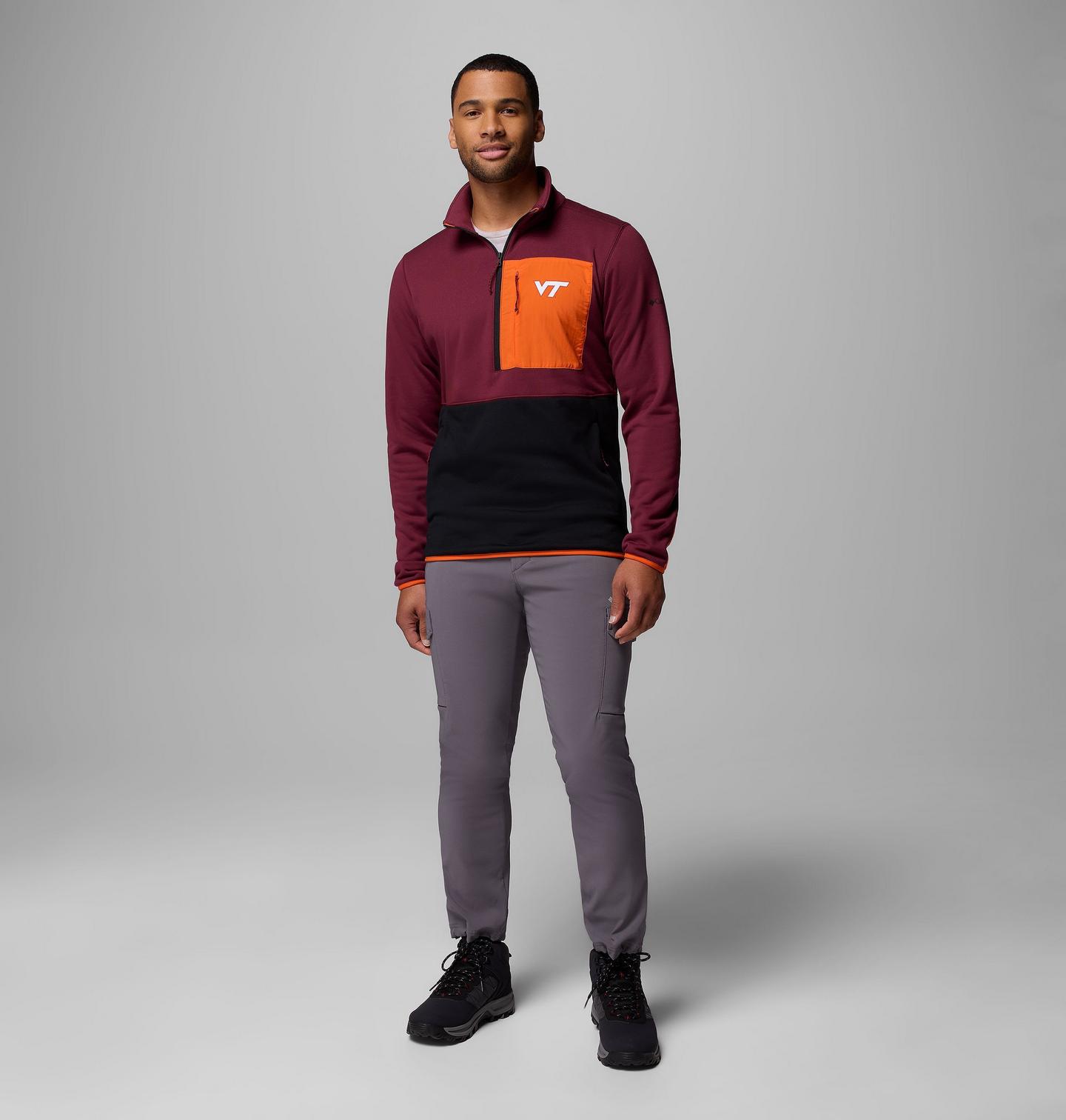 Мужские куртки Collegiate Columbia Hike Half Zip Jacket - Virginia Tech, цвет: Бордовый / Чёрный — фото 2