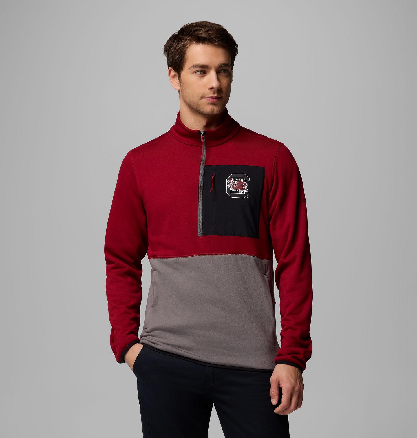 Мужские куртки Collegiate Columbia Hike Half Zip Jacket - South Carolina, цвет: Свекольный / Серый — фото 1