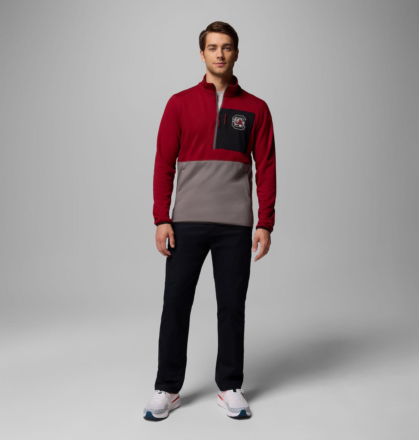 Мужские куртки Collegiate Columbia Hike Half Zip Jacket - South Carolina, цвет: Свекольный / Серый — фото 2