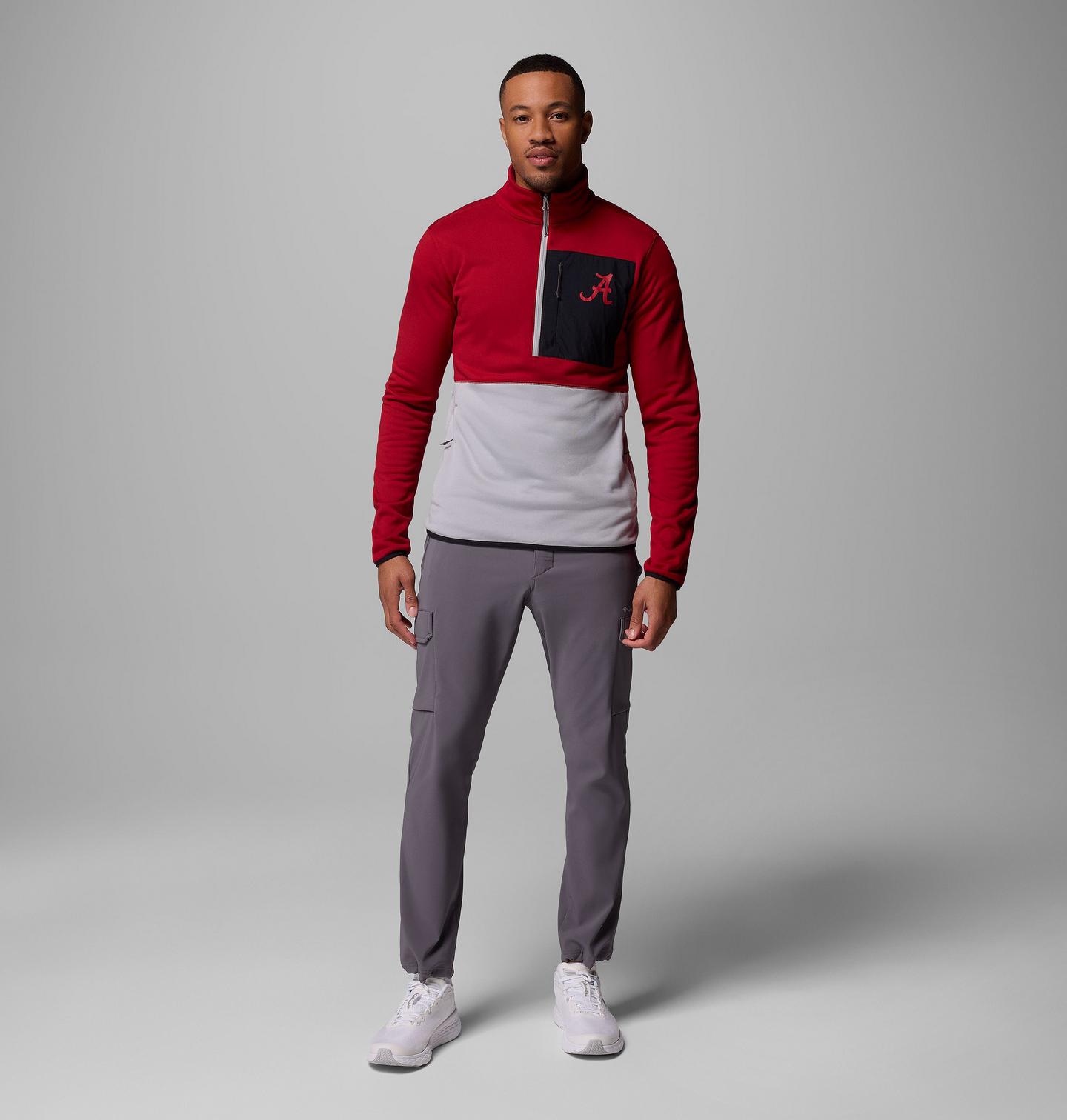 Мужские куртки Collegiate Columbia Hike Half Zip Jacket - Alabama, цвет: Красный / Серый — фото 2