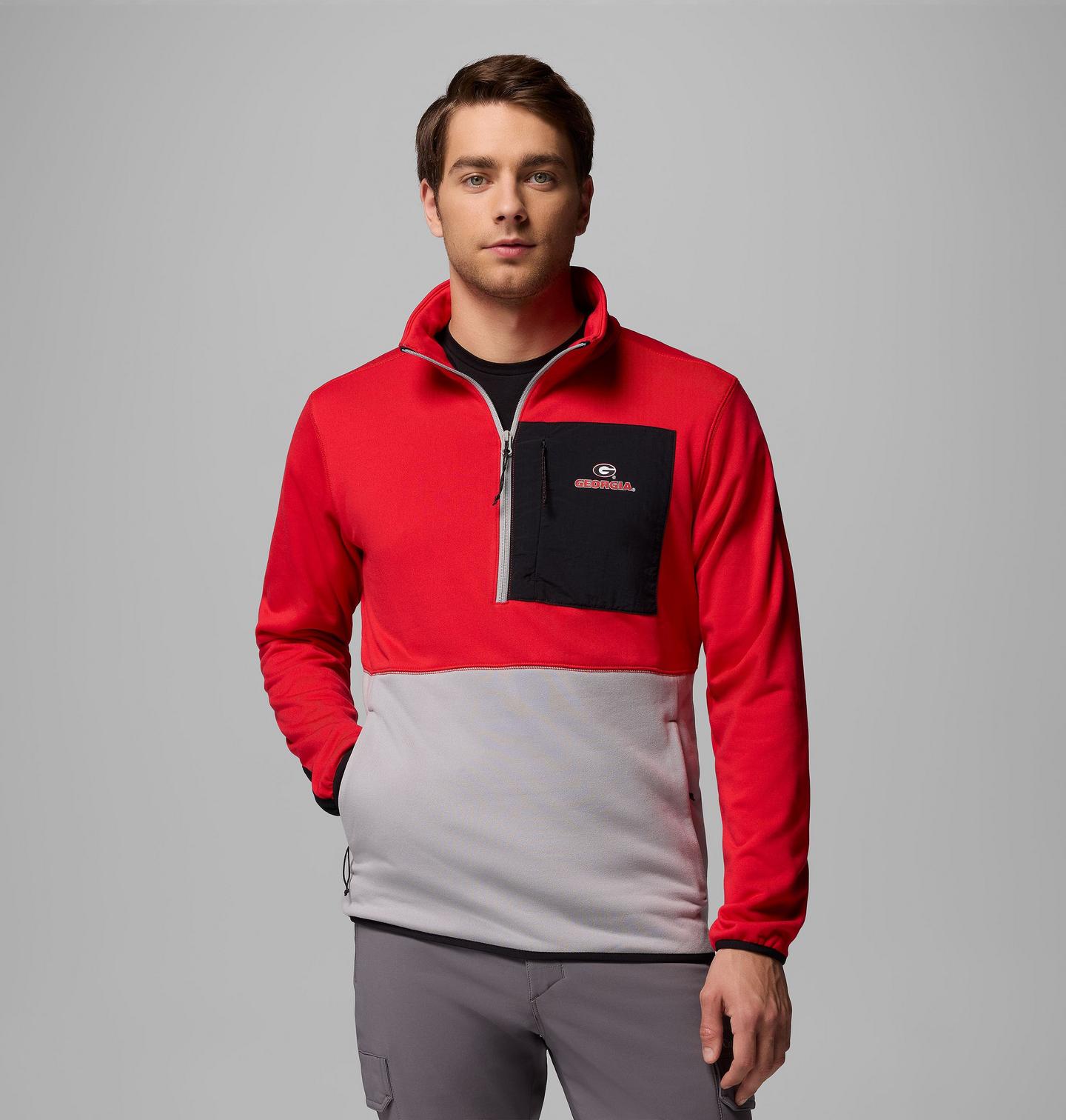 Мужские куртки Collegiate Columbia Hike Half Zip Jacket - Georgia, цвет: Красный / Серый — фото 1