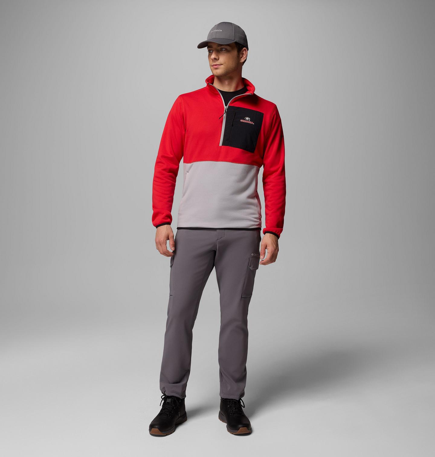 Мужские куртки Collegiate Columbia Hike Half Zip Jacket - Georgia, цвет: Красный / Серый — фото 2
