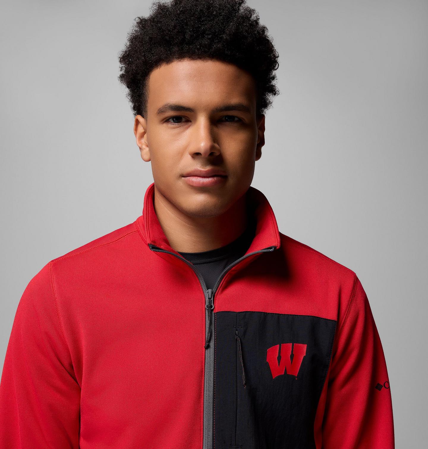 Мужские куртки Collegiate Columbia Hike Half Zip Jacket - Wisconsin, цвет: Красный / Серый — фото 4