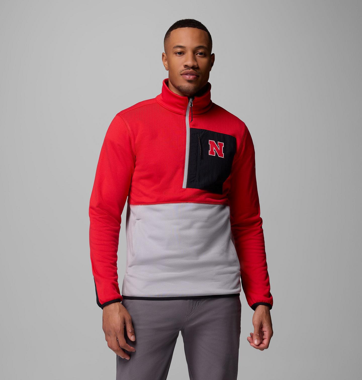Мужские куртки Collegiate Columbia Hike Half Zip Jacket - Nebraska, цвет: Красный / Серый — фото 1