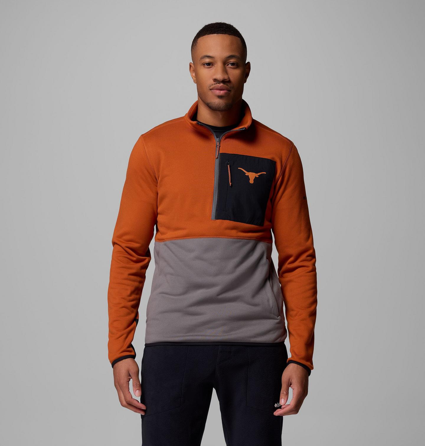 Мужские куртки Collegiate Columbia Hike Half Zip Jacket - Texas, цвет: Коричневый / Серый — фото 1