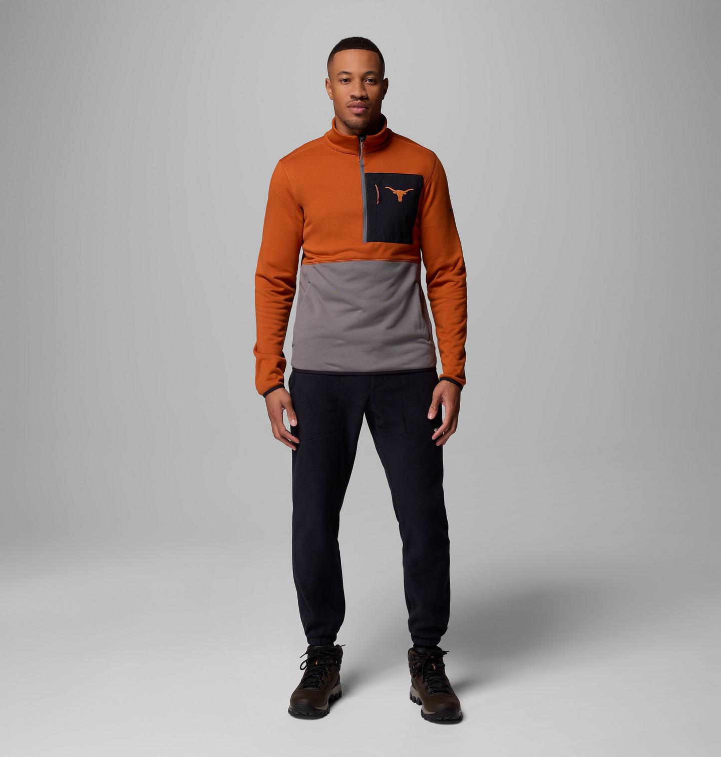 Мужские куртки Collegiate Columbia Hike Half Zip Jacket - Texas, цвет: Коричневый / Серый — фото 2