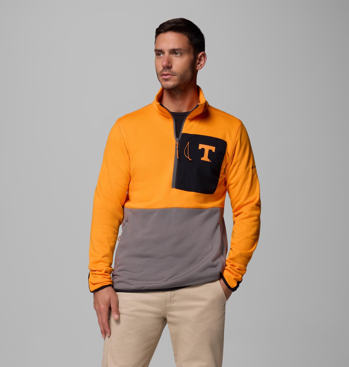 Мужские куртки Collegiate Columbia Hike Half Zip Jacket - Tennessee, цвет: Серый / Чёрный — фото 1