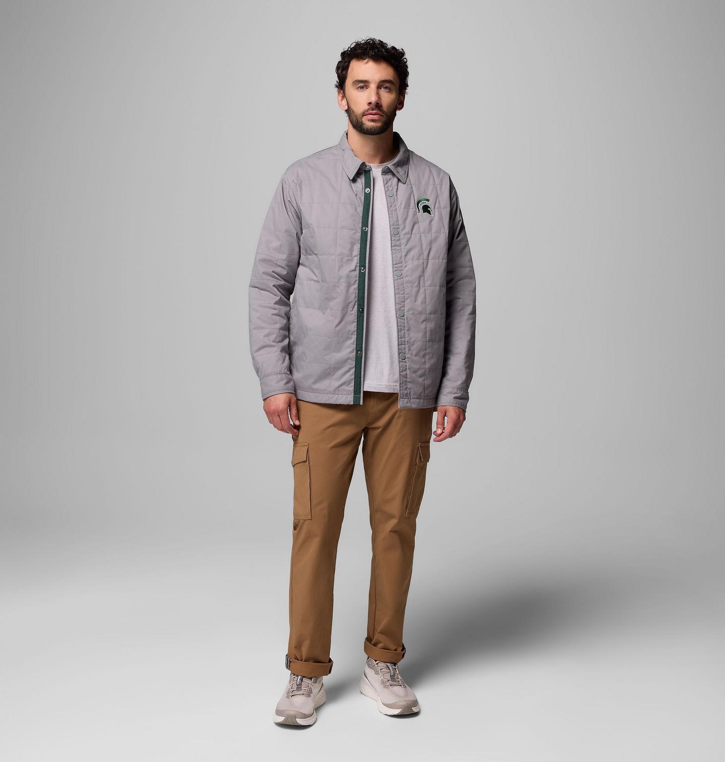 Мужская куртка Columbia Collegiate Campus Roam Quilted Shirt Jacket - Michigan State, цвет: Светлый серый — фото 2