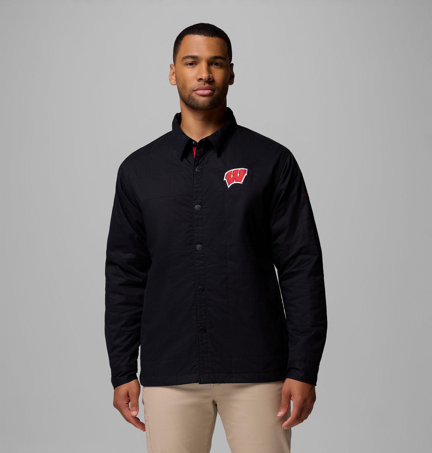 Мужская куртка Columbia Collegiate Campus Roam Quilted Shirt Jacket - Wisconsin, цвет: Чёрный — фото 1