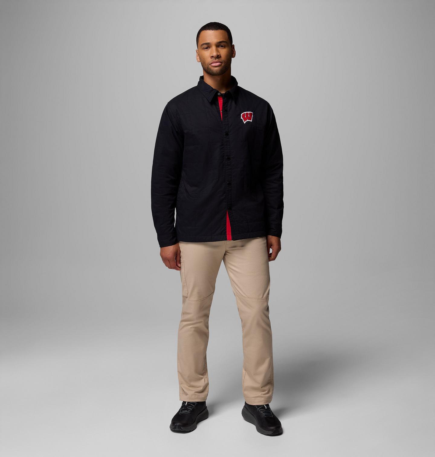 Мужская куртка Columbia Collegiate Campus Roam Quilted Shirt Jacket - Wisconsin, цвет: Чёрный — фото 2