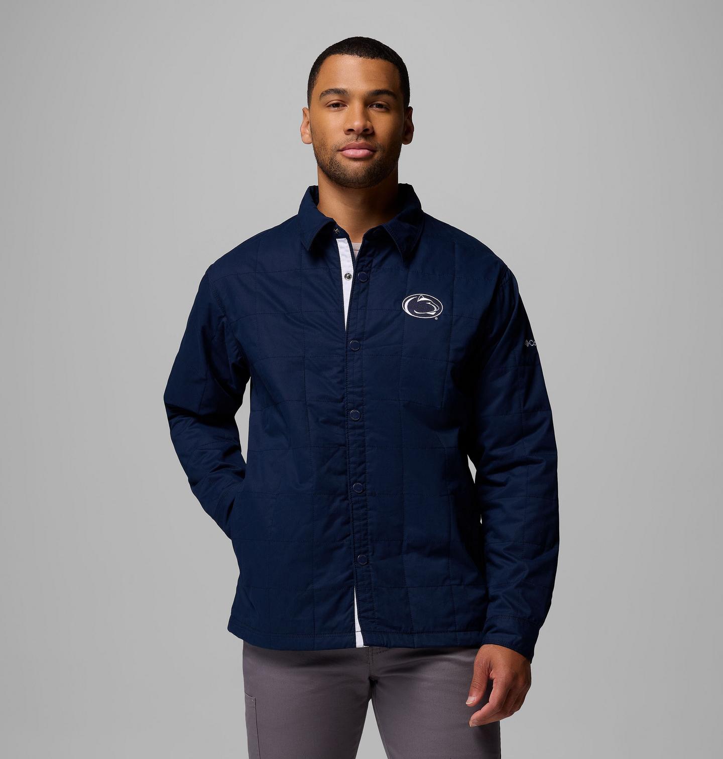 Мужская куртка Columbia Collegiate Campus Roam Quilted Shirt Jacket - Penn State, цвет: Тёмно-синий — фото 1