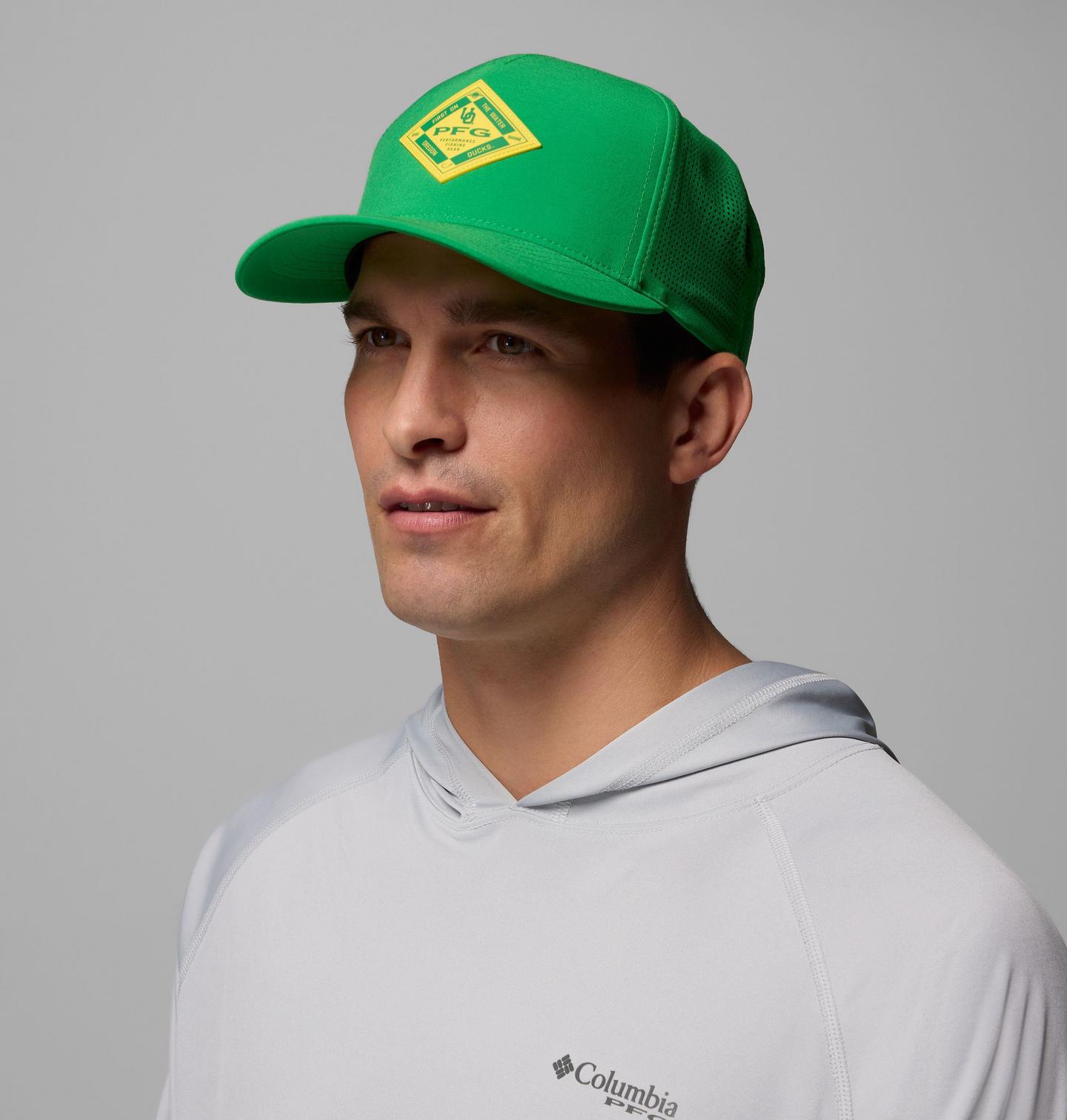 Мужские аксессуары Columbia Collegiate PFG Elite 3D Stretch Snap Back - Oregon, цвет: Зелёный — фото 3