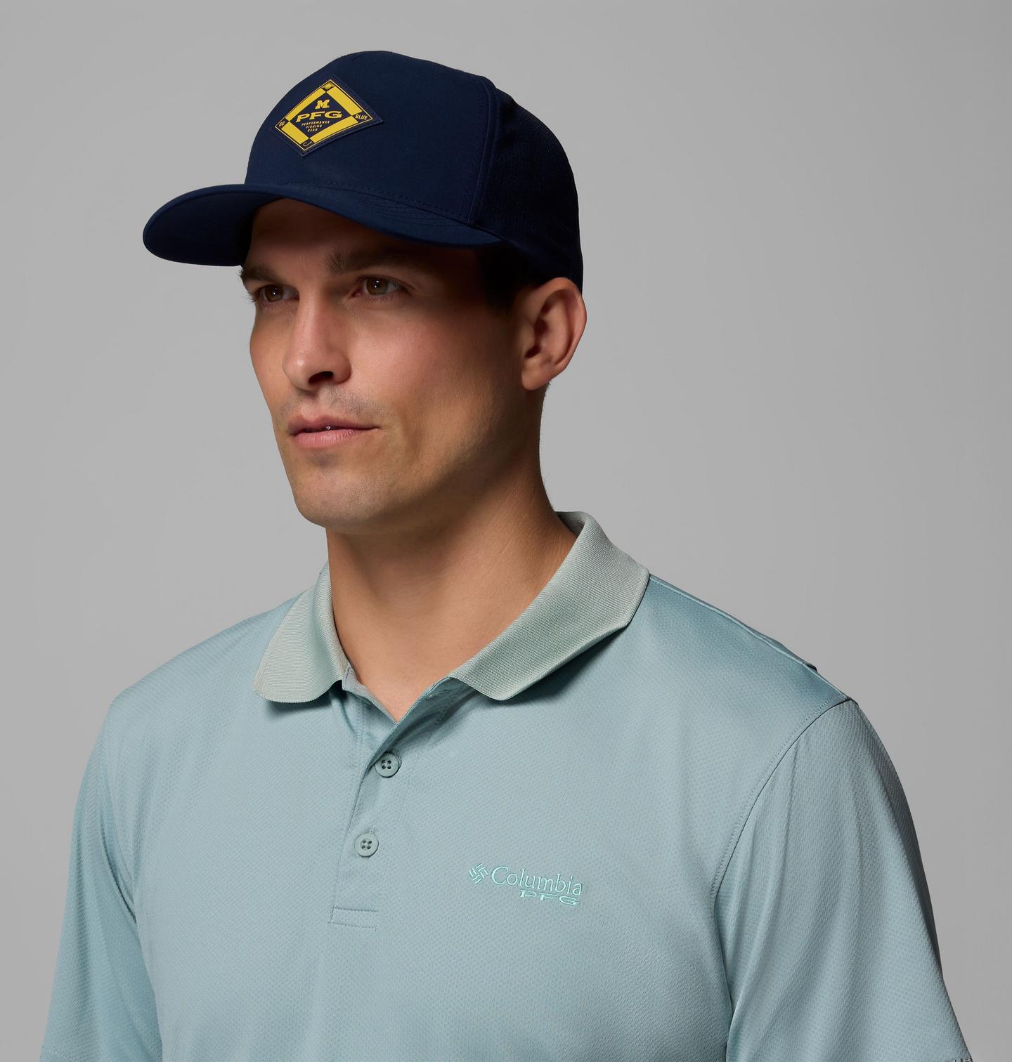 Мужские головные уборы Columbia Collegiate PFG Elite 3D Stretch Snap Back - Michigan, цвет: Тёмно-синий — фото 3