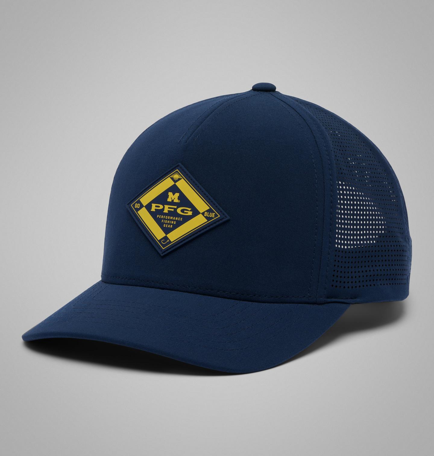 Мужские головные уборы Columbia Collegiate PFG Elite 3D Stretch Snap Back - Michigan, цвет: Тёмно-синий — фото 1