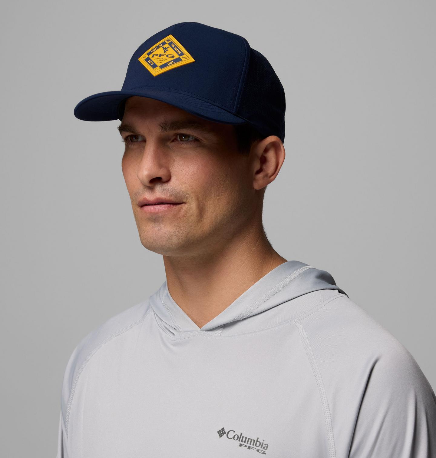 Мужские головные уборы Columbia Collegiate PFG Elite 3D Stretch Snap Back - West Virginia, цвет: Тёмно-синий — фото 3