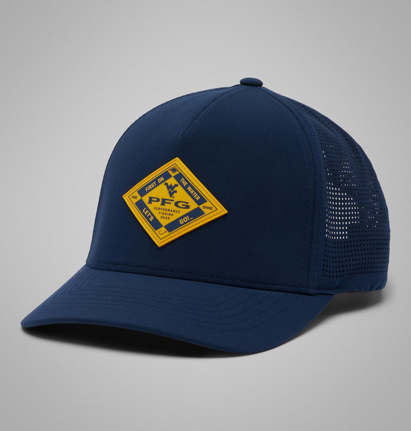 Мужские головные уборы Columbia Collegiate PFG Elite 3D Stretch Snap Back - West Virginia, цвет: Тёмно-синий — фото 1